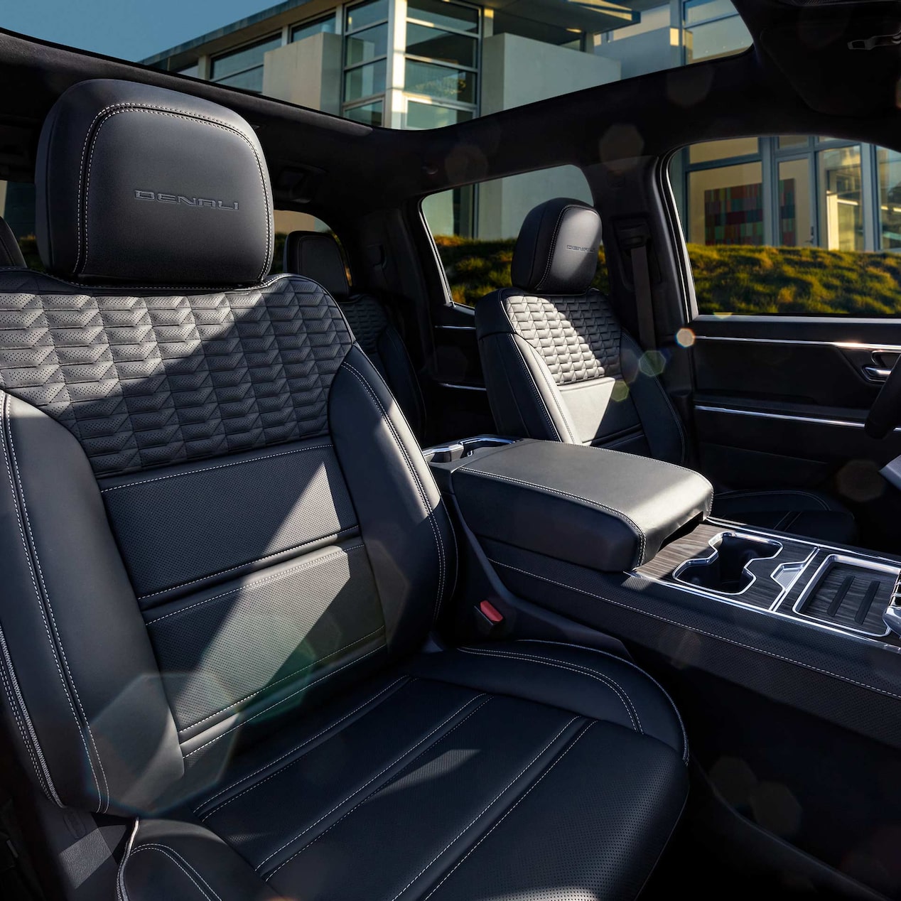 Interior View of the Leather Seating in the GMC Sierra EV Denali Pickup Truck