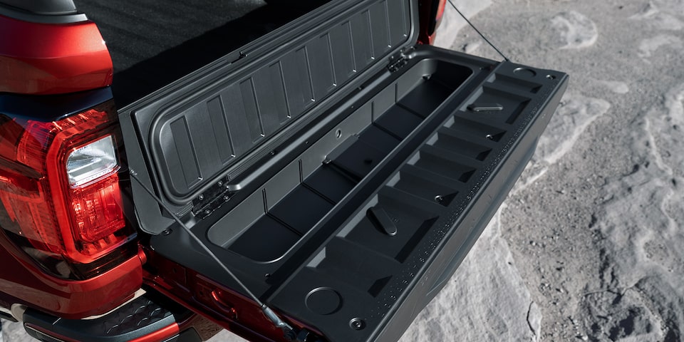 The Multistow Tailgate Open on the 2024 GMC Canyon Denali