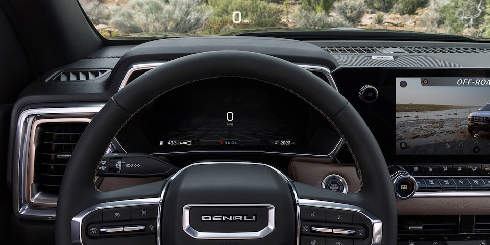 The Head-Up Display and Steering Wheel on the 2024 GMC Canyon Denali