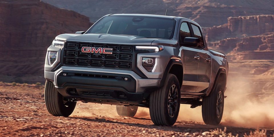 The GMC Canyon Elevation Driving Uphill in the Desert