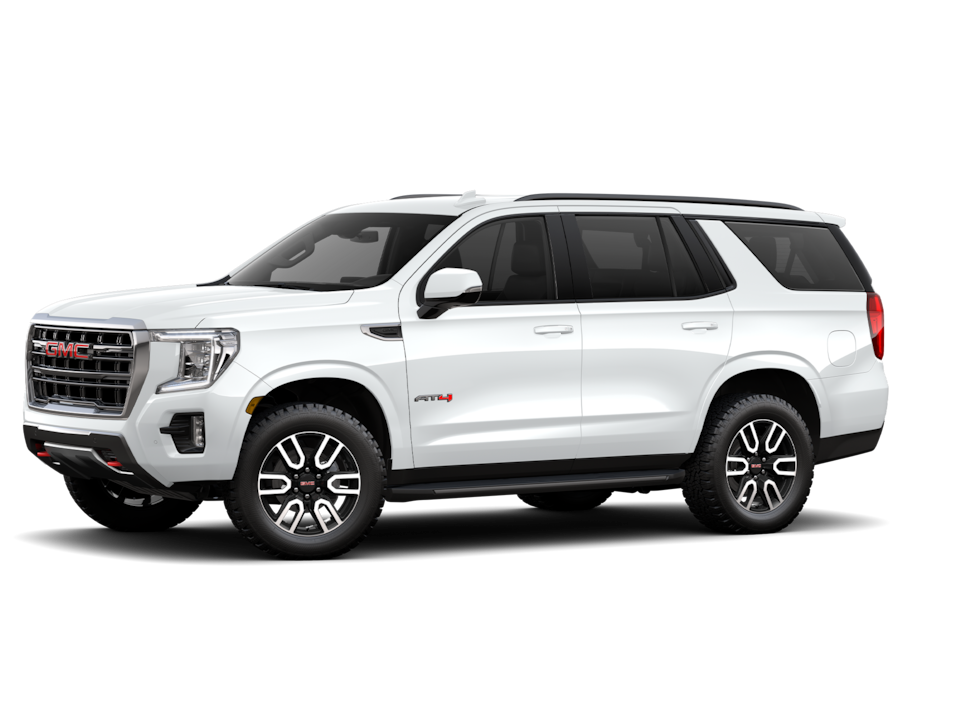 Front Three-Quarters View of a White 2024 GMC Yukon AT4