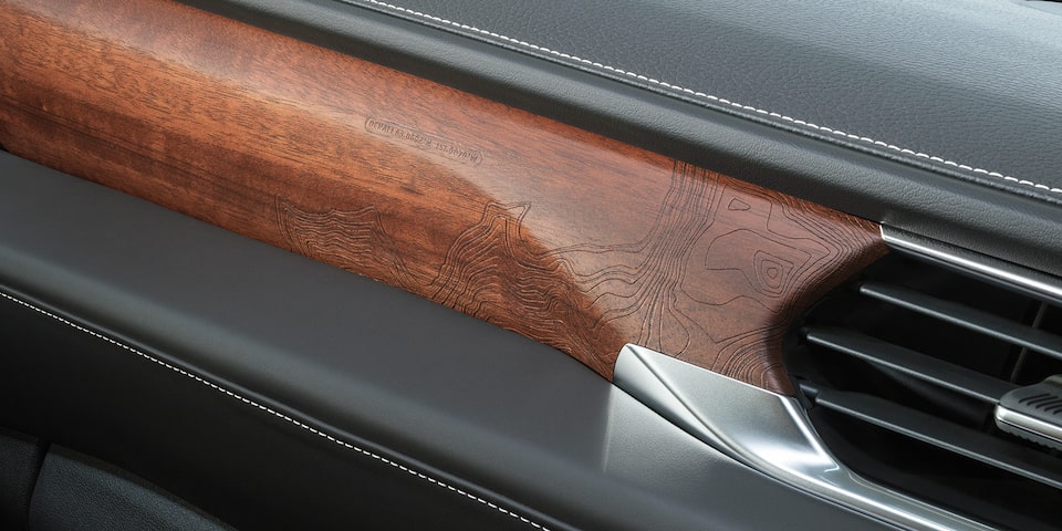 The Laser Etched Topographical Map on the Wood Trims of the GMC Yukon Denali