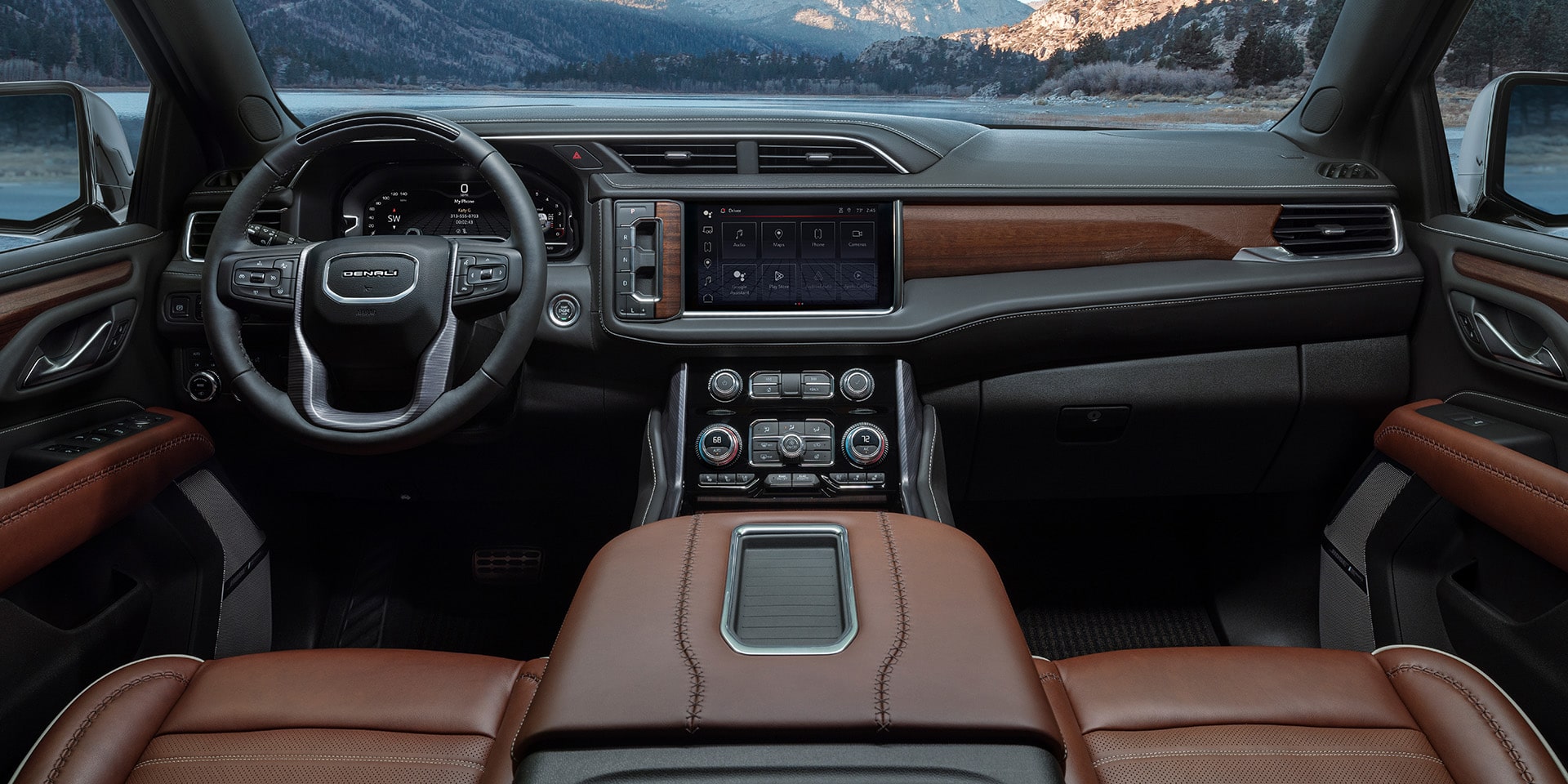 Alpine Umber, Full-Grain leather interior of the GMC Yukon Denali Ultimate. 