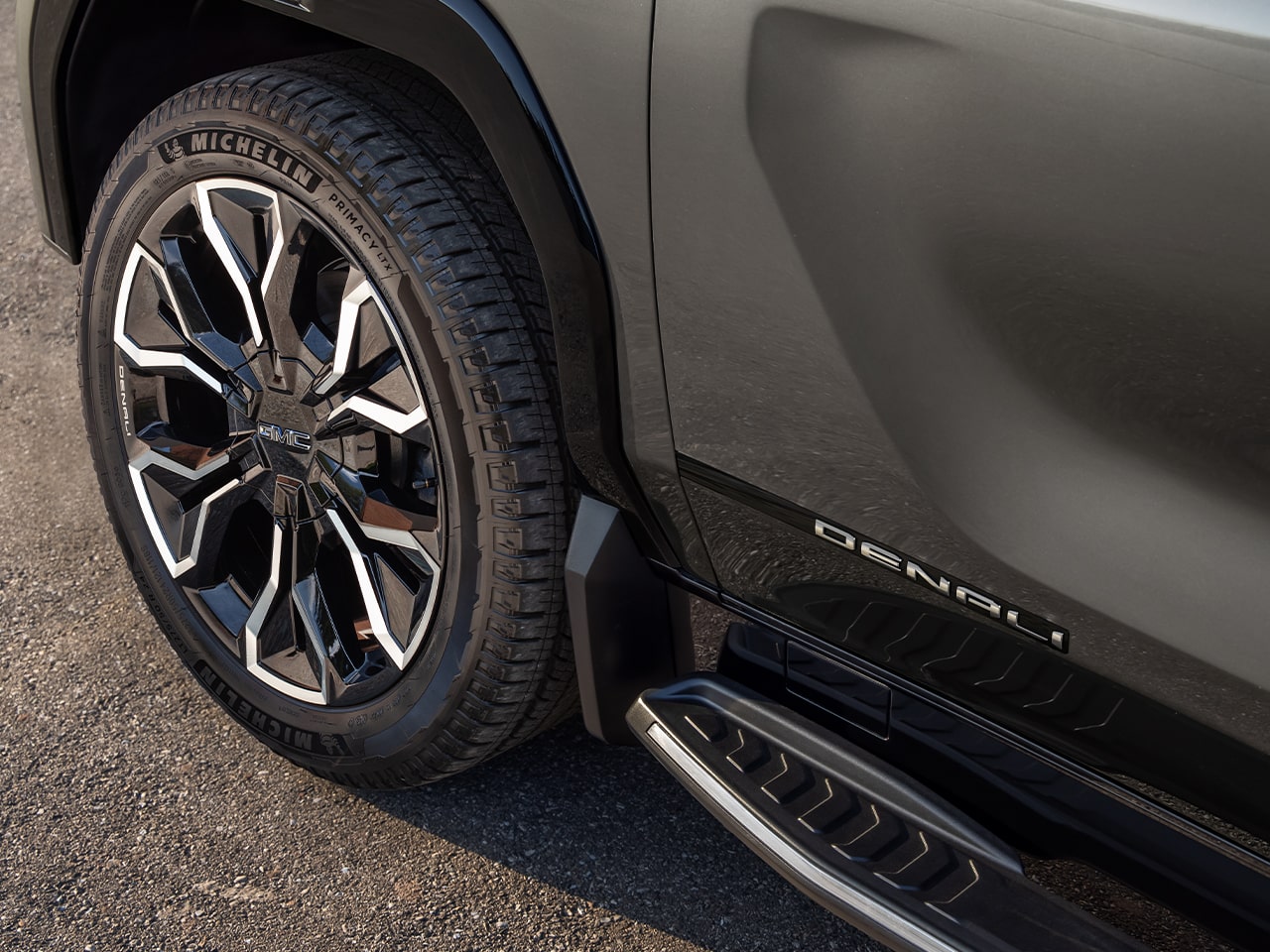 Close-up View of the Tire and Rim on the GMC Sierra EV Pickup Truck